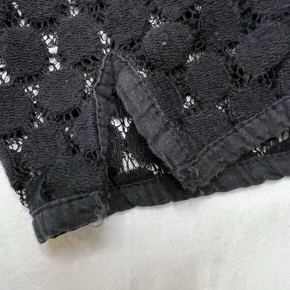 Black Crochet Lace Boho Square Neck 3/4 Sleeve Top Size L Whimsy Goth Witchy - Picture 4 of 11